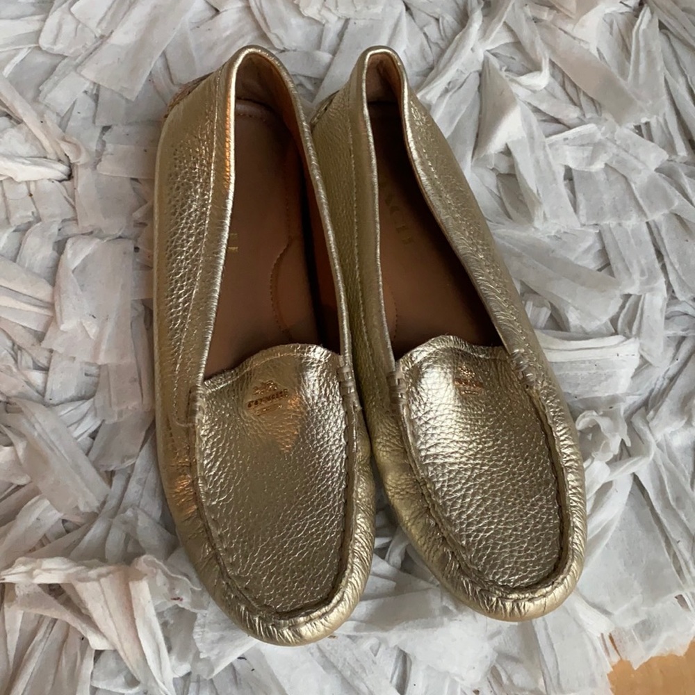 Coach size 7 gold metallic loafers